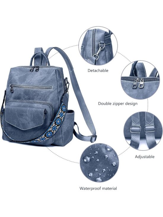 Stylish PU Leather Backpack Purse for Women - Small Travel Handbag, Blue main image 4